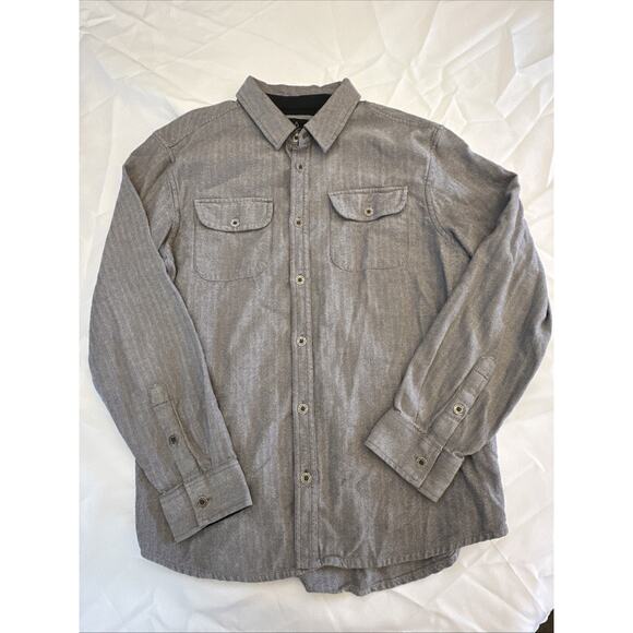 Prana Shirt Mens Large Gray Herringbone Long Sleeve Button Up Casual Nature - Picture 1 of 15